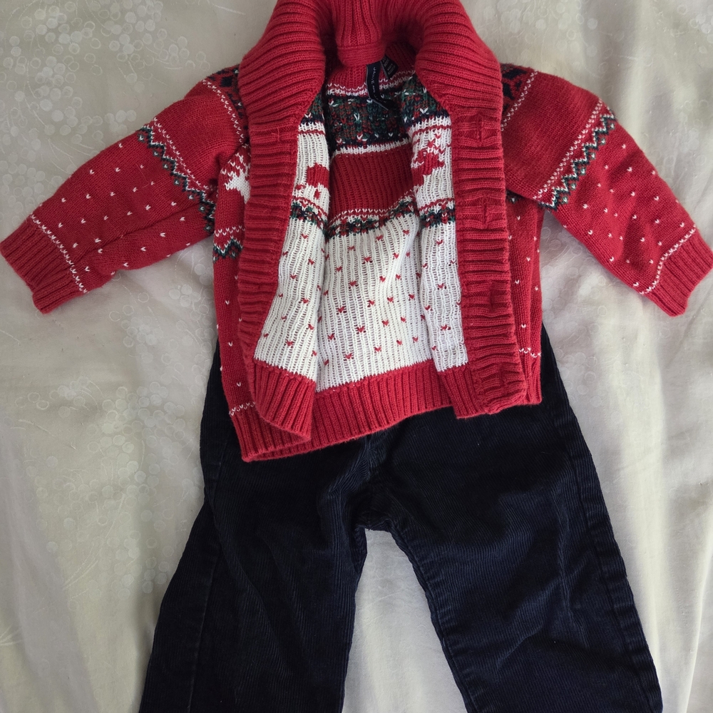 Fair Isle Cardigan And Corduroy Pants 6-12 Months